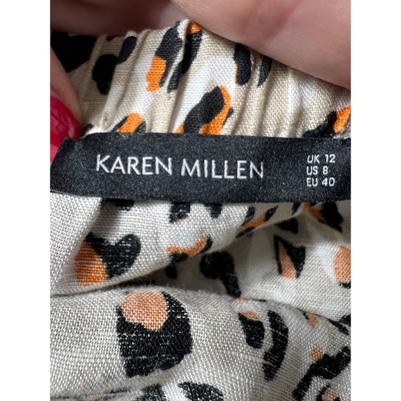 Karen Millen Off the Shoulder Bardot Top Linen Blend Tie Sleeve‎ Size 8 - Picture 5 of 12